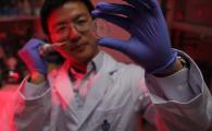 Prof Fei Sun and the new protein-based hydrogel developed by his team	