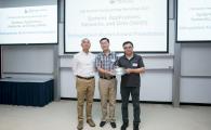 Prof Jiangchuan Liu (PhD 2003) (middle) receives the Inaugural CSE Distinguished Alumni Award, presented by his PhD supervisor Prof Bo Li (right), together with Prof Qiang Yang, Head of CSE Department (left)	  