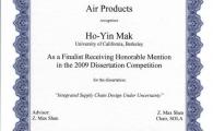 Prof Ho-Yin Mak Received Honorable Mention