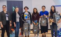 Mashiat Lamisa (third right) and her teammates Ilana Zimmerman (second right) and Dama Correch (third left) received the Empower Women Through Technology Prize at the cmd-f all-female* hackathon held at the University of British Columbia.