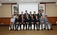 Visitors from the Hong Kong Young Industrialists Council posed for a photograph with HKUST management at the Welcome Lunch