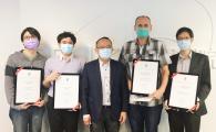 Excellence in teaching demonstrated by Prof. David Rossiter (second right), Prof. Ben Chan (second left), Prof. Henry Lam (first left) and Prof. Raymond Wong (first right). They were presented with the School’s teaching awards by Dean of Engineering Prof. Tim Cheng (center).