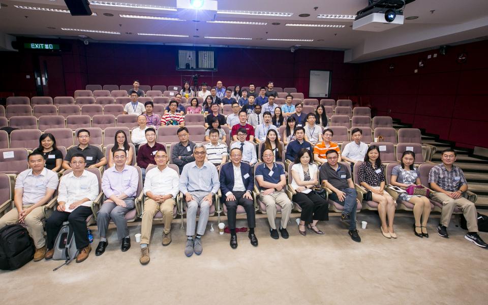 Before commencing a series of alumni talks for the morning session, all the guest speakers and participating alumni, students and faculty pose for a group photo  