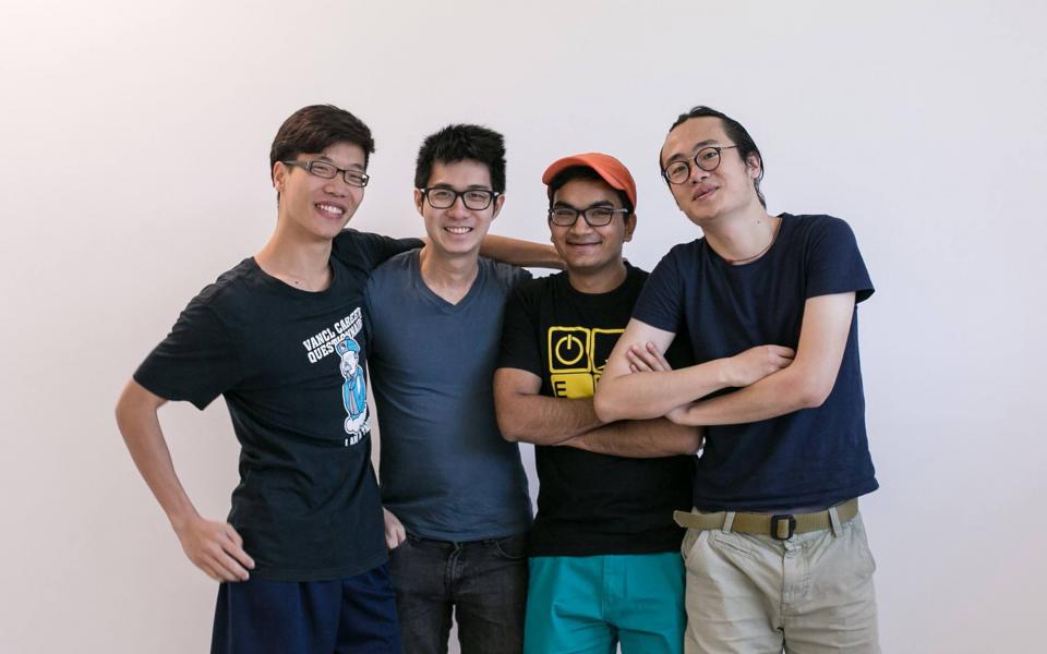 The MemoTV team: (from left) Yanzhao Lin (CAA), Naveen Pitipornvivat (HKUST), Urvil Sheth (HKUST), and Linwei Zhou (CAA)