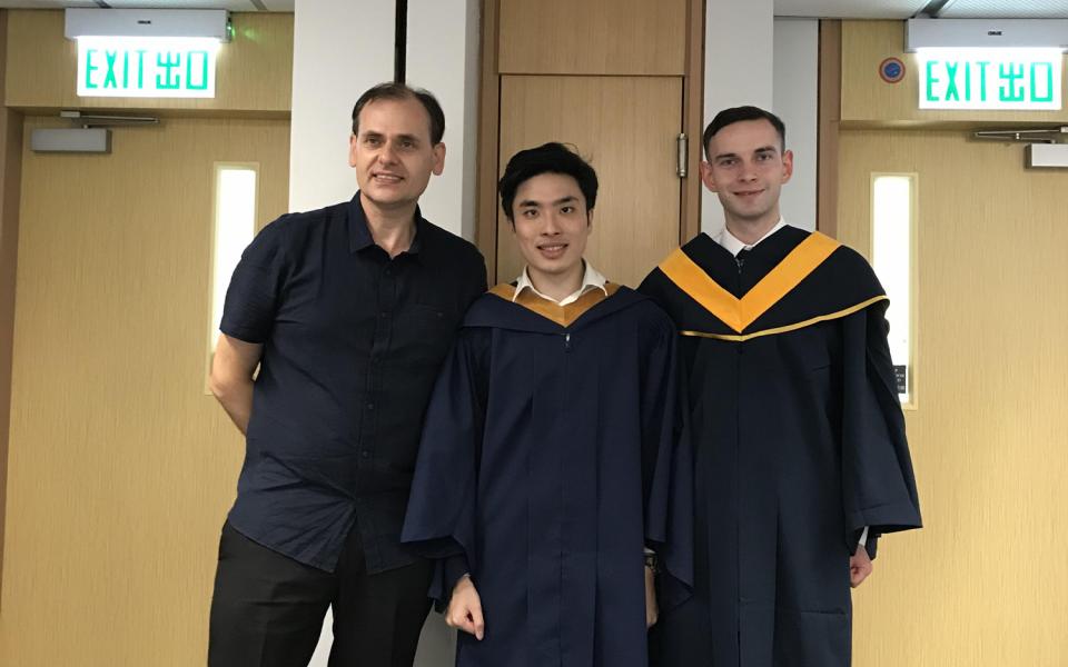 (From left) Prof. David Rossiter and his students Benson Ka Wai Ng and Joergen Fosseng Duley together built an app system for student sharing called Chatfer. 