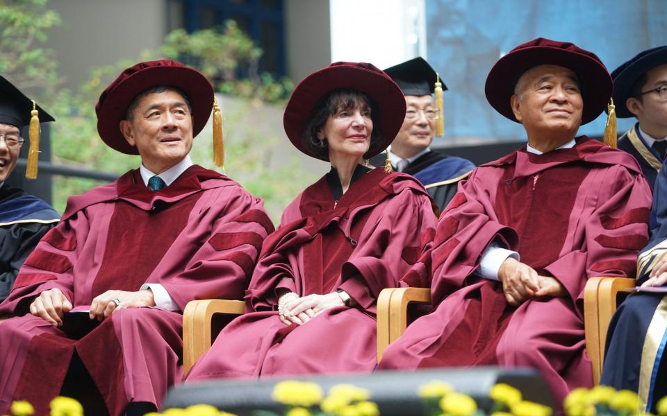 HKUST confers honorary doctoral degrees to (from right) Dr. Henry CHENG Kar-Shun, Prof. Carol DWECK, and Mr. Martin TANG Yue-Nien.