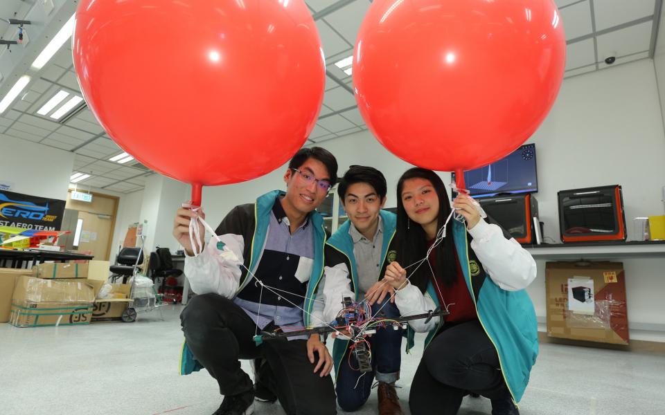 Engineering student and graduates who served as student technical advisors in USEL Lab during their undergraduate years: (from left) Wong Ching-Fung, Jeffrey Tsang Lok-Hay and Hazel Lam Wing-Laam