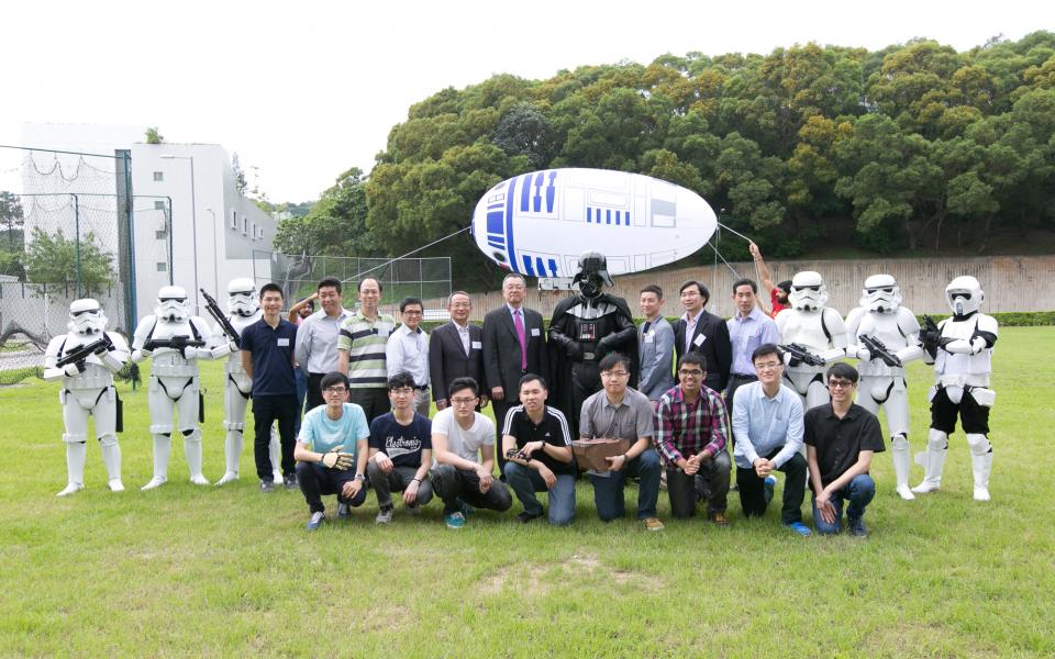 Group Photo of Disney-HKUST Grant Project Event 2nd row in the group photo (from left to right) i.) Prof Larry Li, Assistant Professor of Mechanical and Aerospace Engineering, HKUST ii.) Mr Wallace Wong, HKUST School of Engineering alumnus and Technical Director of Well Being Digital Ltd. iii.) Prof Siu Wing Cheng, Associate Dean of Engineering, HKUST iv.) Prof Chi Ying Tsui, Associate Dean of Engineering, HKUST v.) Prof Tim Kwang Ting Cheng, Dean of Engineering, Chair Professor of Electronic & Computer Eng