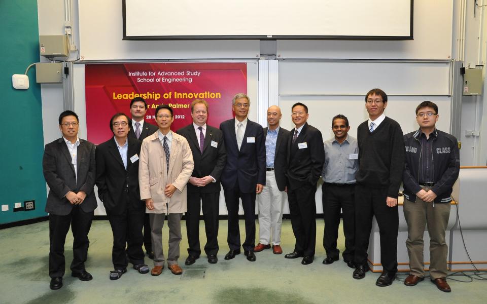 Dr Andy Palmer (front row, 4th from left); Mr Paul Miles, General Manager of Nissan Global Company Ltd. (back row), HKUST Provost Prof Wei Shyy (front row, 5th from left), Prof Richard So (front row, 4th from right), and professors from the School of Engineering.