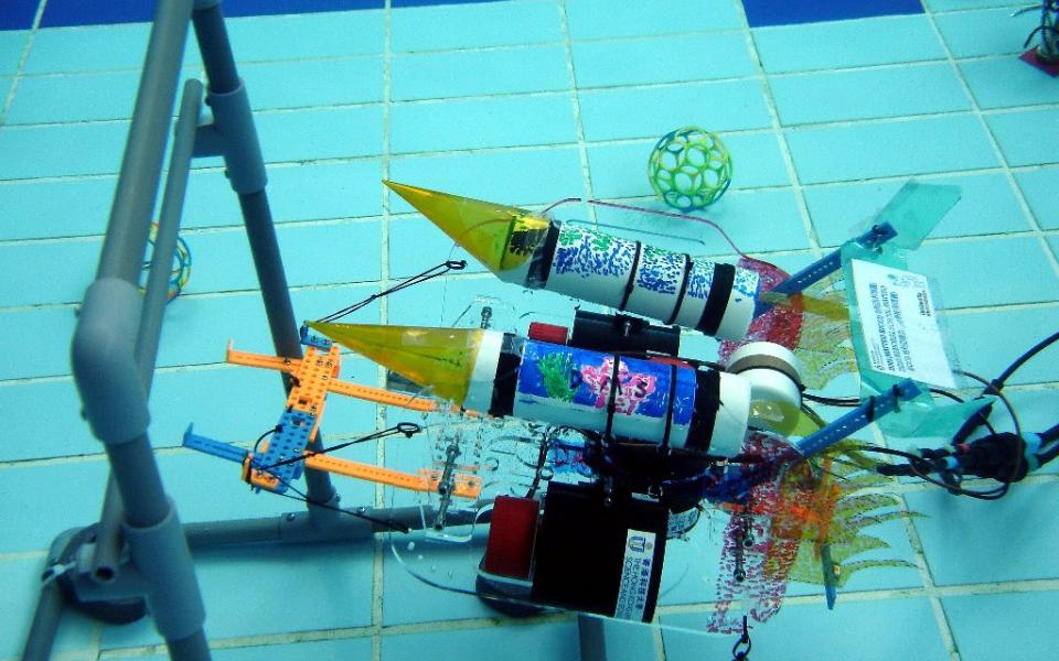 A student-made robot is scoring the goal