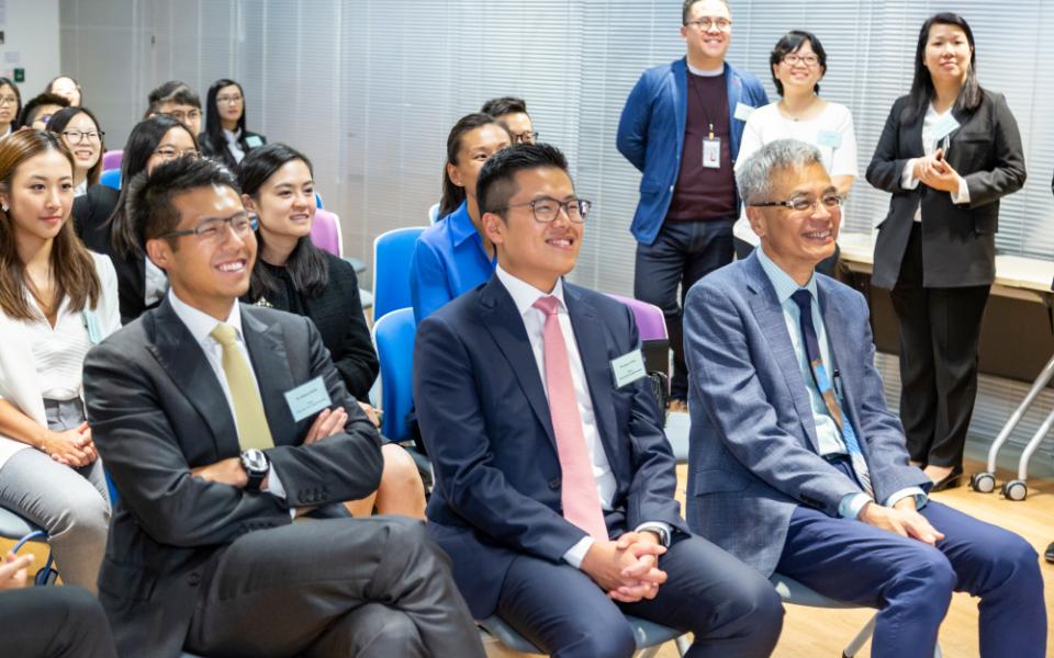 (From right to left) Prof. Wei SHYY, President; Mr. Ryan WONG and Mr. Roland WONG, Directors of Wong Chak Chui Charitable Foundation, listen attentively to the interesting exchange experiences of the students.