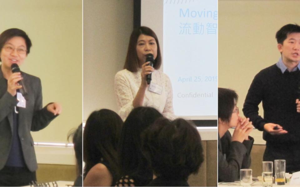 Three alumni speakers are Dr. Lydia LEUNG, Ms. Irene CHEUNG, and Mr. Andreas WIDY (from Left to Right)