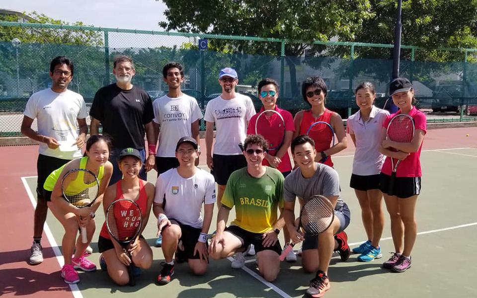 Prof. Sander (front row, second right) with members of the HKUST tennis team at the HKUST Student/Staff event.