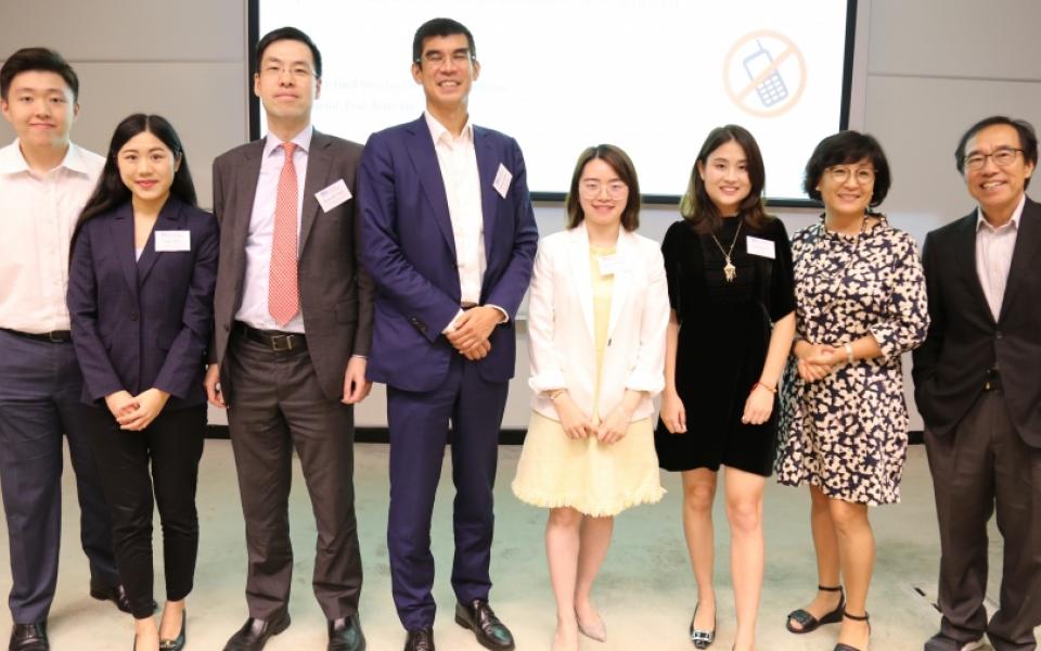 Prof. Betty LIN (second-right), Associate Director & UG Coordinator of T&M-DDP and Prof. Chi Ming CHAN (right), Co-founder of T&M-DDP took a photo with honorable guests and judges