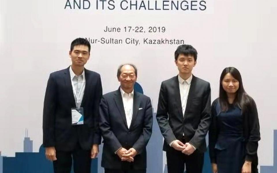 John YAO, Angel LAI & Michael WANG took photo with Mr. Shigeo KATSU, President of Nazarbayev University (From left to right: John YAO , Mr. Shigeo KATSU, President of Nazarbayev University, Michael WANG and Angel LAI)