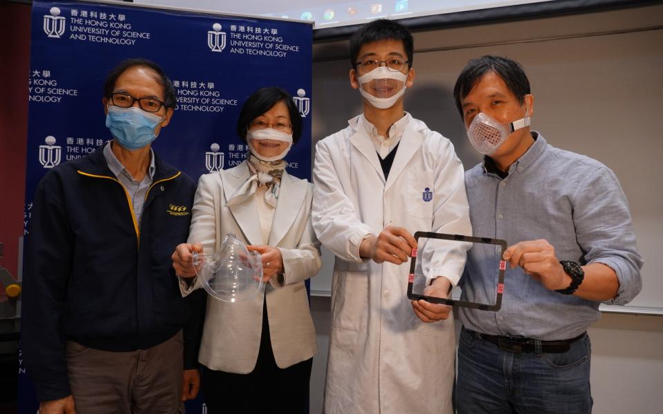 Prof. GAO Ping (second left), her PhD student GU Qiao(second right), as well as CHEUNG Shu Kwan (first left) and Walter LEE (first right) from Design and Manufacturing Services Facility of HKUST