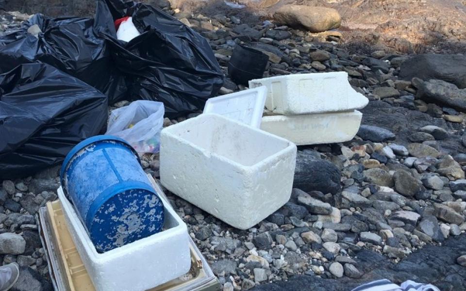 Styrofoam could be found on the beach.