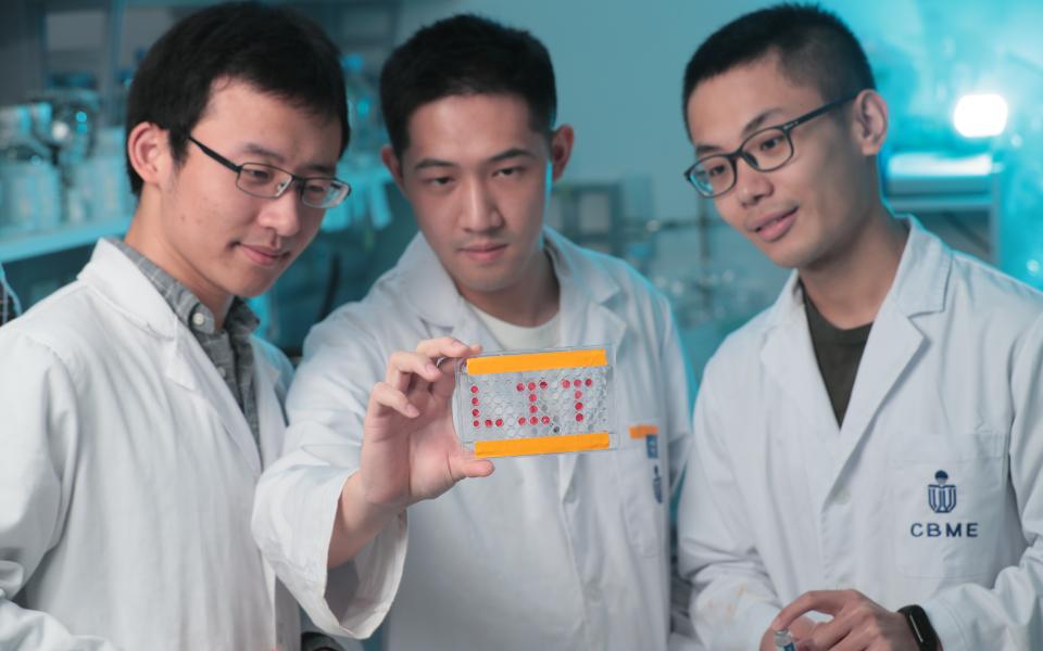 (From left to right) Wang Ri, Kachin, and Yang Zhongguang co-founded a biotechnology start-up called SPES Tech to commercialize the smart hydrogel in 2019.