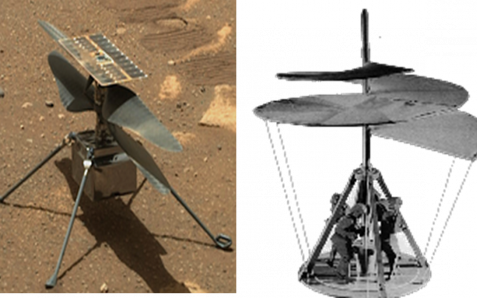 Mars helicopter (left) and Da Vinci Ornithopter (right)