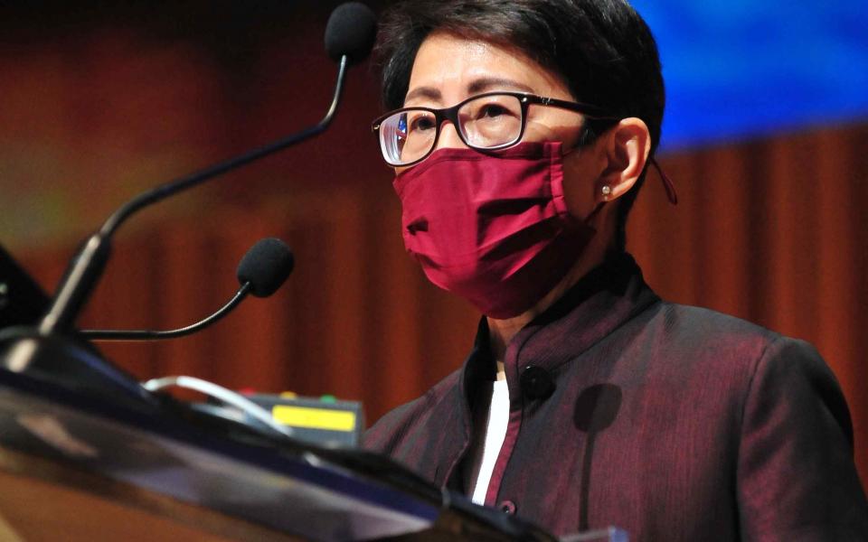 Prof. Christine Loh, Chief Development Strategist, HKUST Institute for the Environment and Co-chair of CARE2022 delivers a speech.