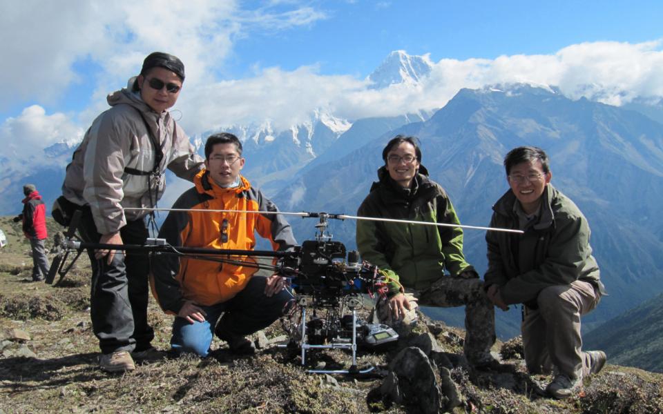 The core team for the test flight: (from right) Prof Zexiang Li, Frank Wang, Jianyu Song and a technician.