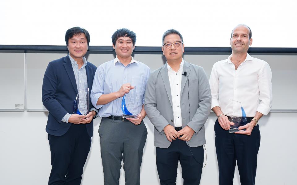 Prof. Anthony Leung (first left), Prof. Ben Chan (second left) and Prof. Stephane Redonnet (first right) received the SENG Teaching Excellence Appreciation Award from Dean of Engineering Prof. Hong K. Lo (second right).
