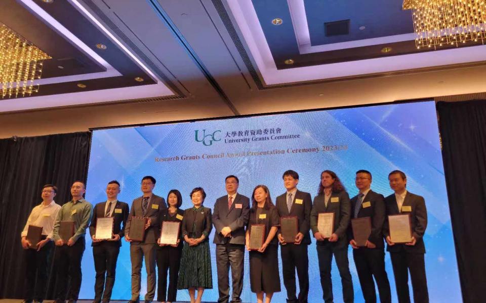 Prof. Sun Fei (second right) and other Research Fellow Scheme awardees were recognized at the RGC Award Presentation Ceremony 2023/24.