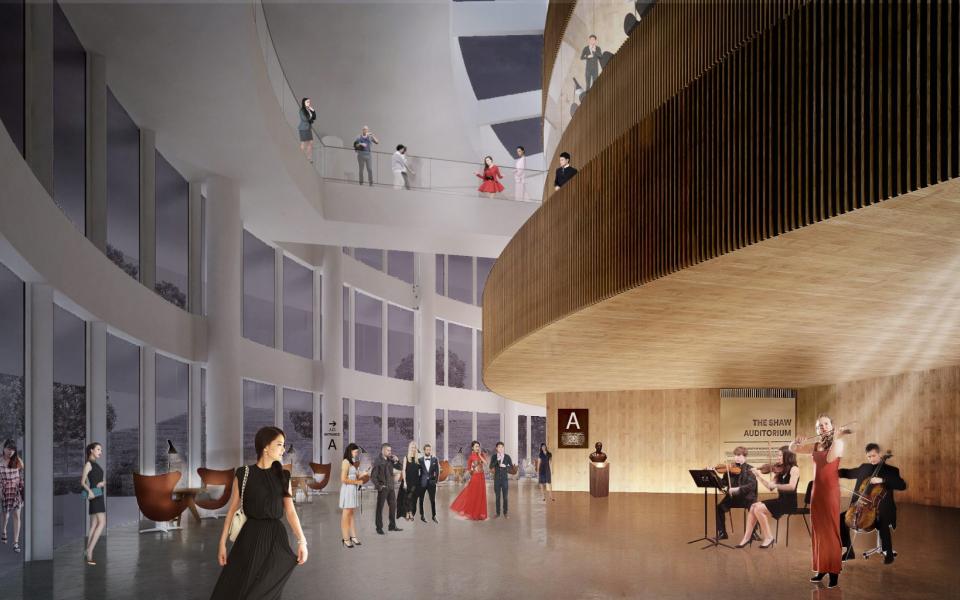 Perspective of the Lobby of the Shaw Auditorium Photo credit: Henning Larsen Architects Hong Kong