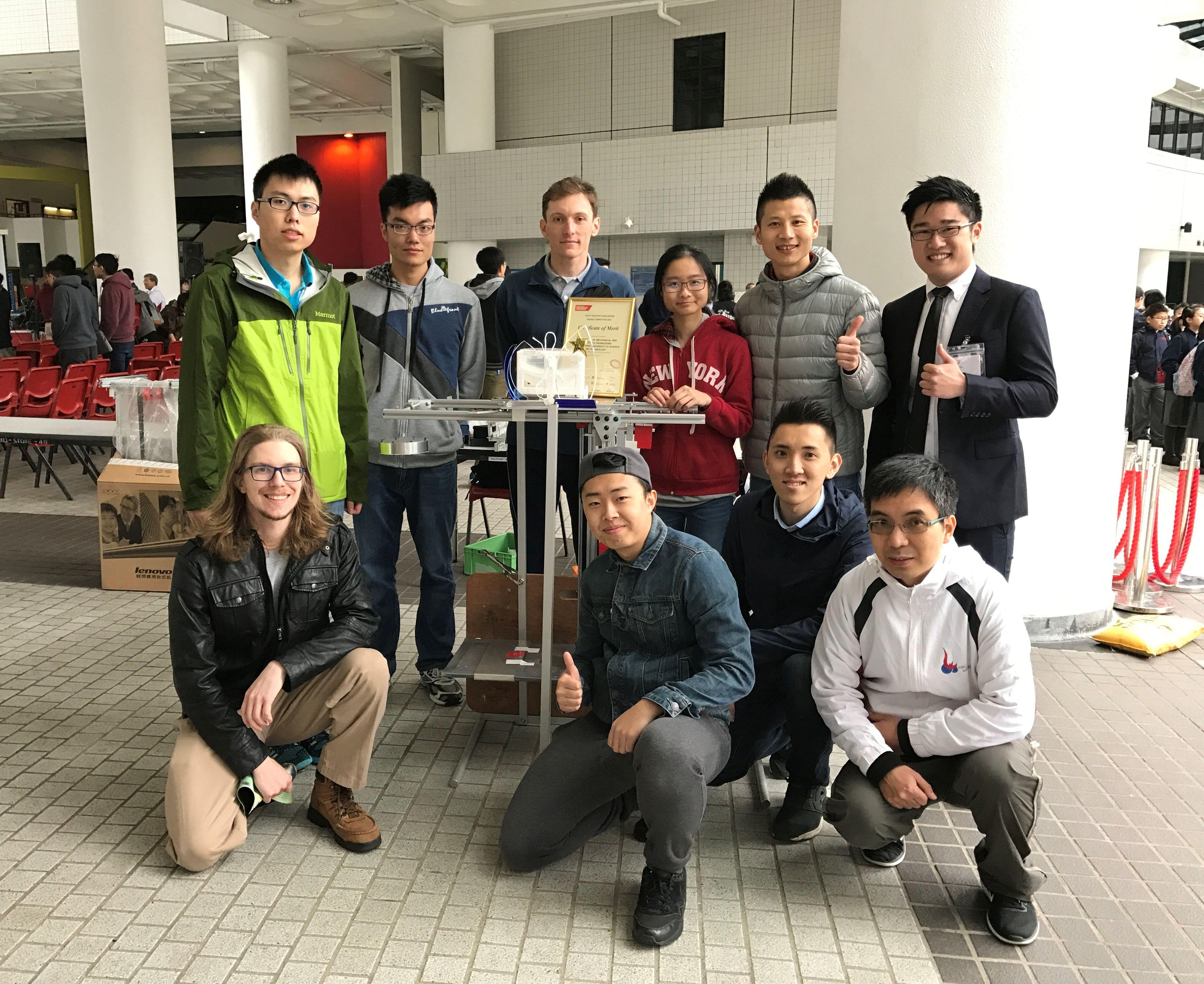 The HKUST team, which included HKUST and University of Iowa students, were supervised by Prof Robin Ma (2nd from right, back row), Department of Mechanical & Aerospace Engineering, HKUST, and Dr Matias Perret (3rd from left, back row), Department of Mechanical Engineering, UIowa.	