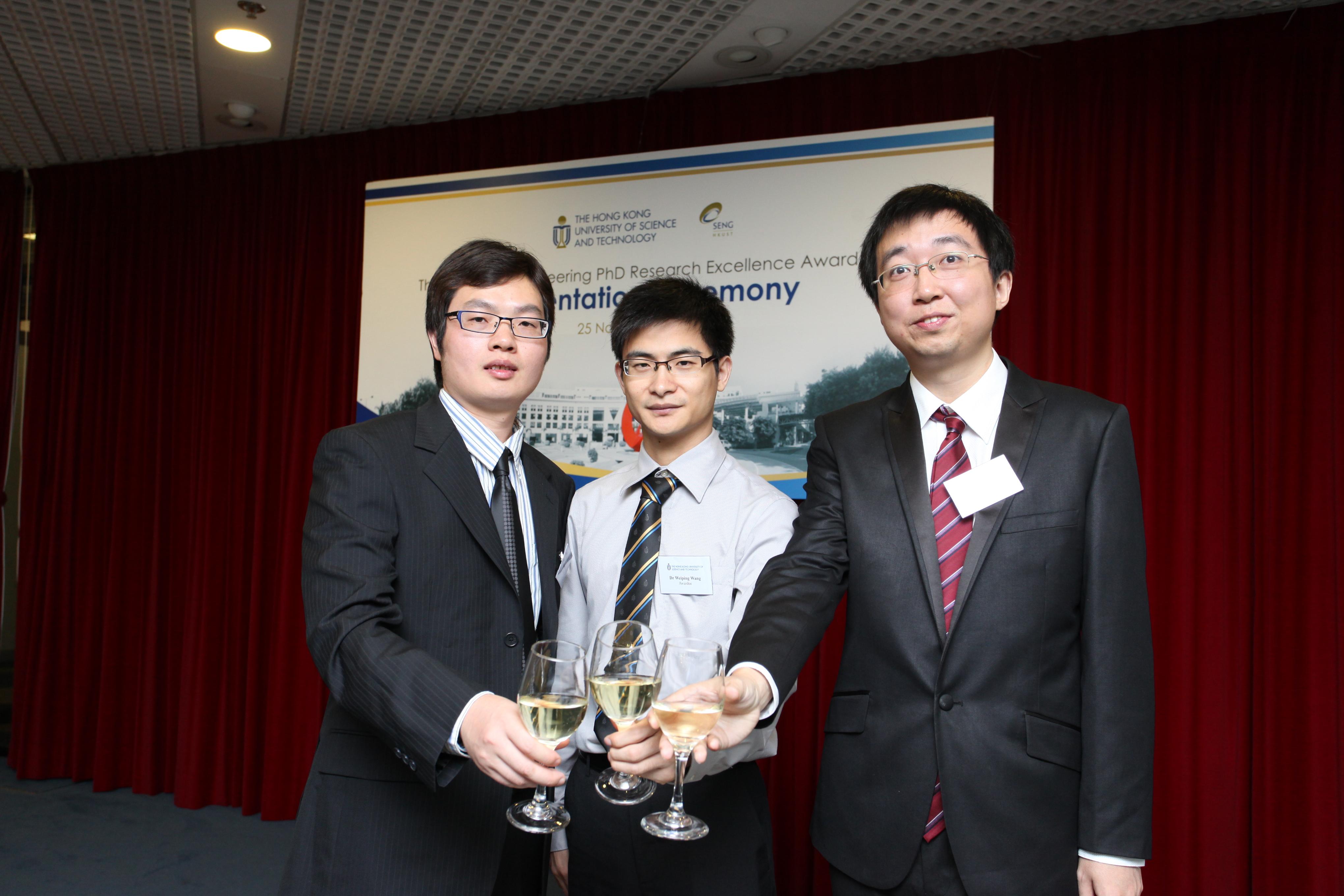 (From left): School of Engineering PhD Research Excellence Awardees Dr Huanfeng Duan, Dr Weiping Wang and Dr Zhang Yu