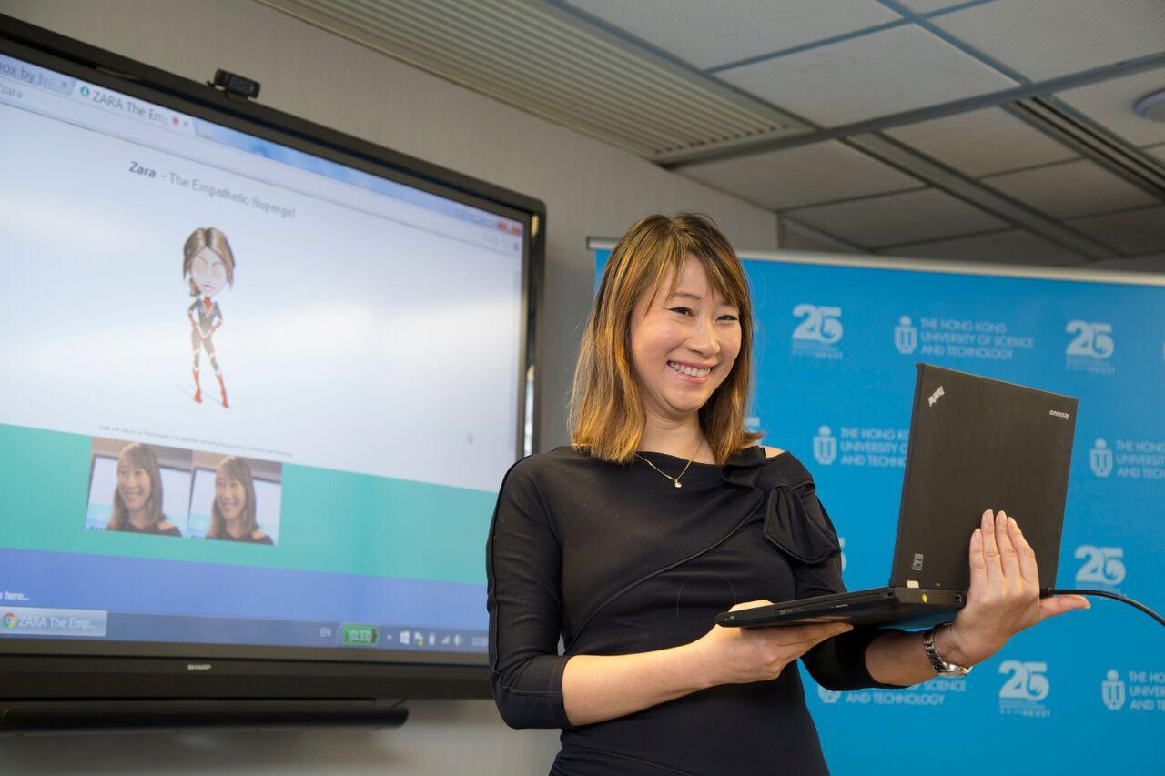 Prof Pascale Fung demonstrates how to communicate with Zara, an empathetic robot.