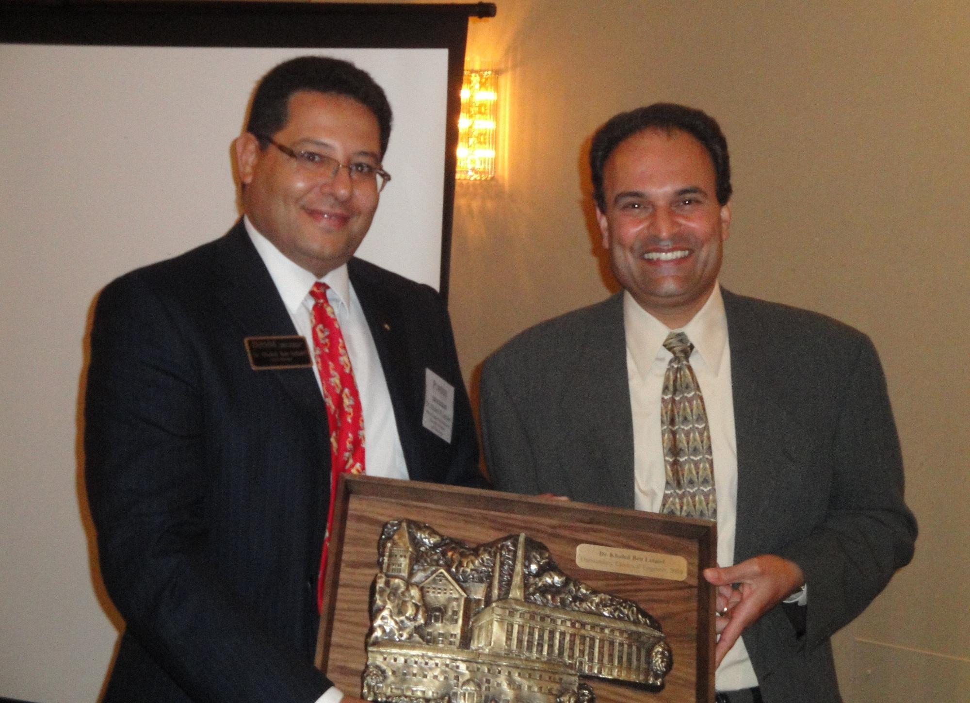  Prof Ben Letaief (left) receives the 2010 Outstanding Electrical and Computer Engineer Award from Professor V "Ragu" Balakrishnan, Head of the School of Electrical and Computer Engineering at Purdue University in West-Lafayette, Indiana, USA on 10 September 2010.