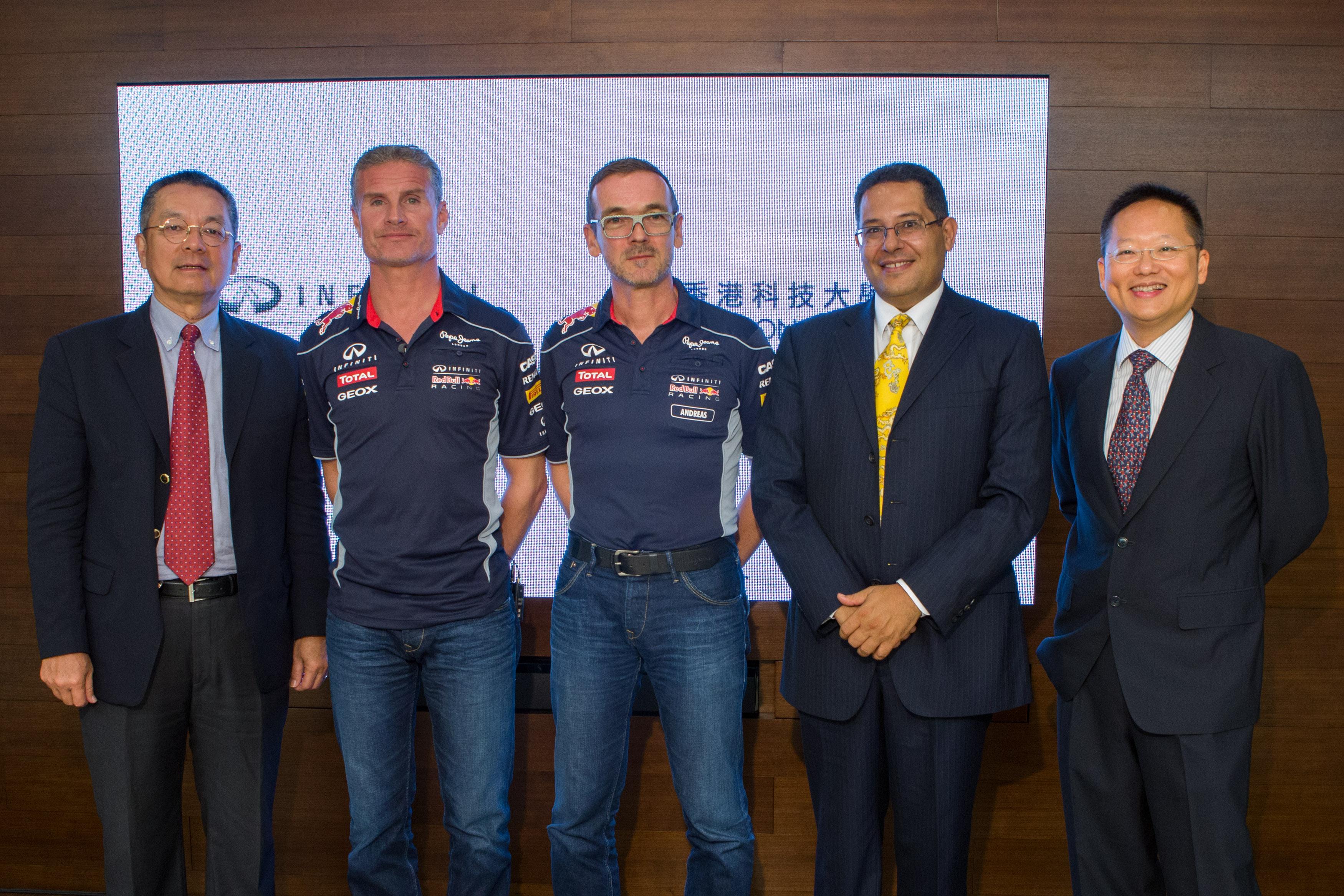 (From left) Dr Eden Y Woon, HKUST Vice-President; Mr David Coulthard, Infiniti Red Bull Racing ambassador; Mr Andreas Sigl, Infiniti Global F1 Director; Prof Khaled Ben Letaief, HKUST Dean of Engineering; and Prof Richard So, HKUST Department of Industrial Engineering & Logistics Management at the ceremony.   