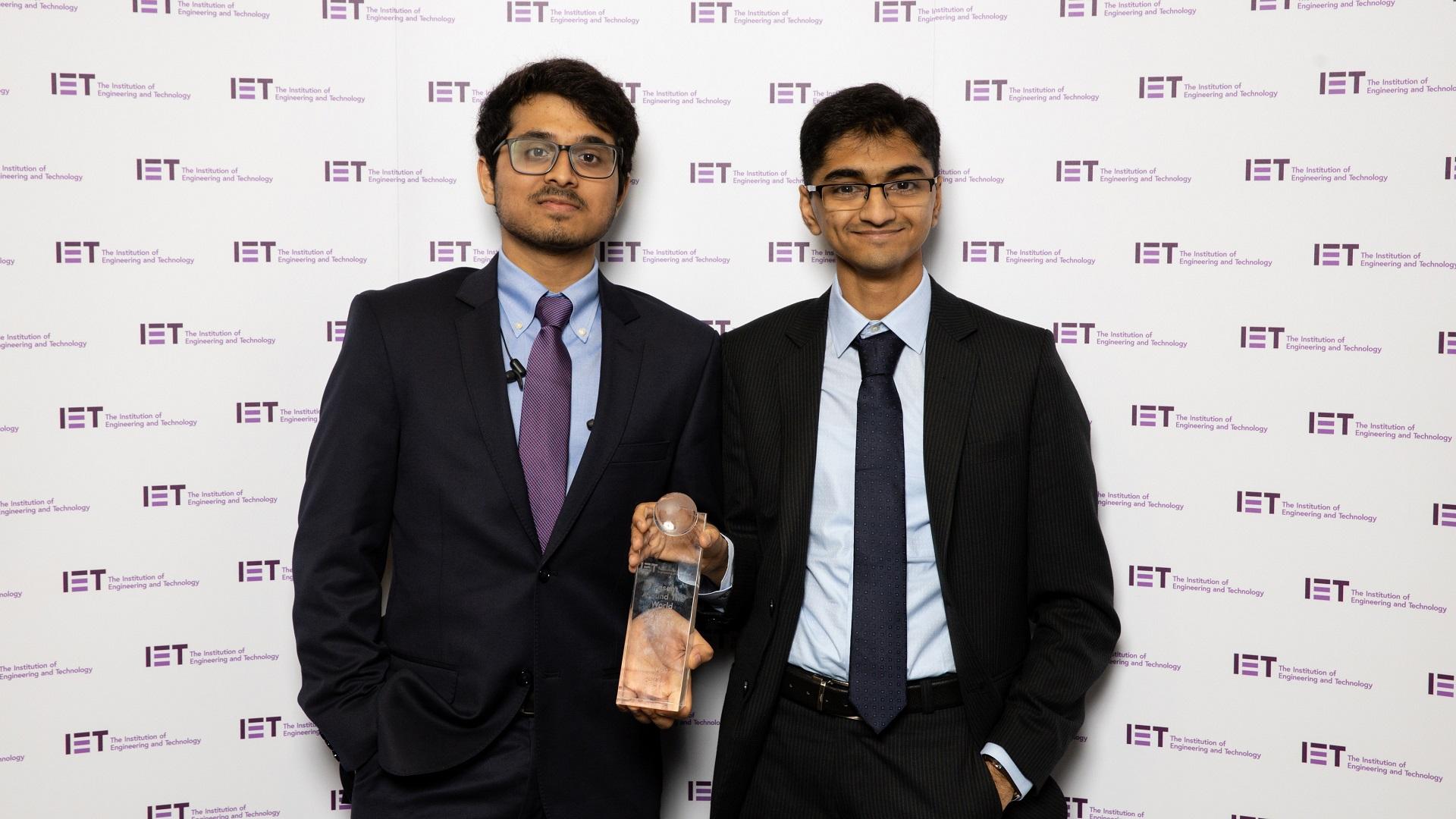 Amrut (left) and Paddy at the global final of the IET Present Around The World Competition. Paddy gave a presentation of their co-created device “Helen” and became the winner of the highly competitive contest.