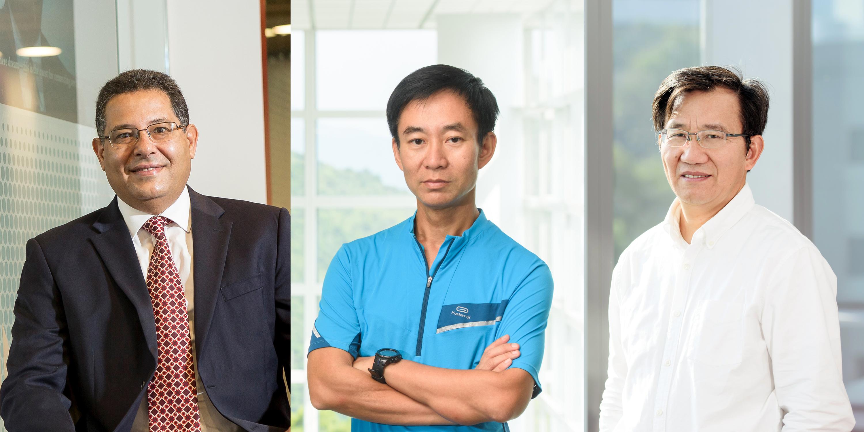 Three more School of Engineering faculty have been appointed to named professorships: (from left) Prof. Khaled Ben Letaief, Prof. Chan Man-Sun, and Prof. Li Zexiang.